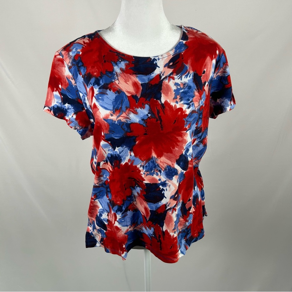 Jones New York Signature Red Blue Short Sleeve Cotton Tee Size XL